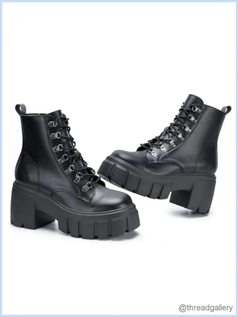 Lightweight Lace Up Side Zipper Chunky Platform Lug Sole Combat Booties